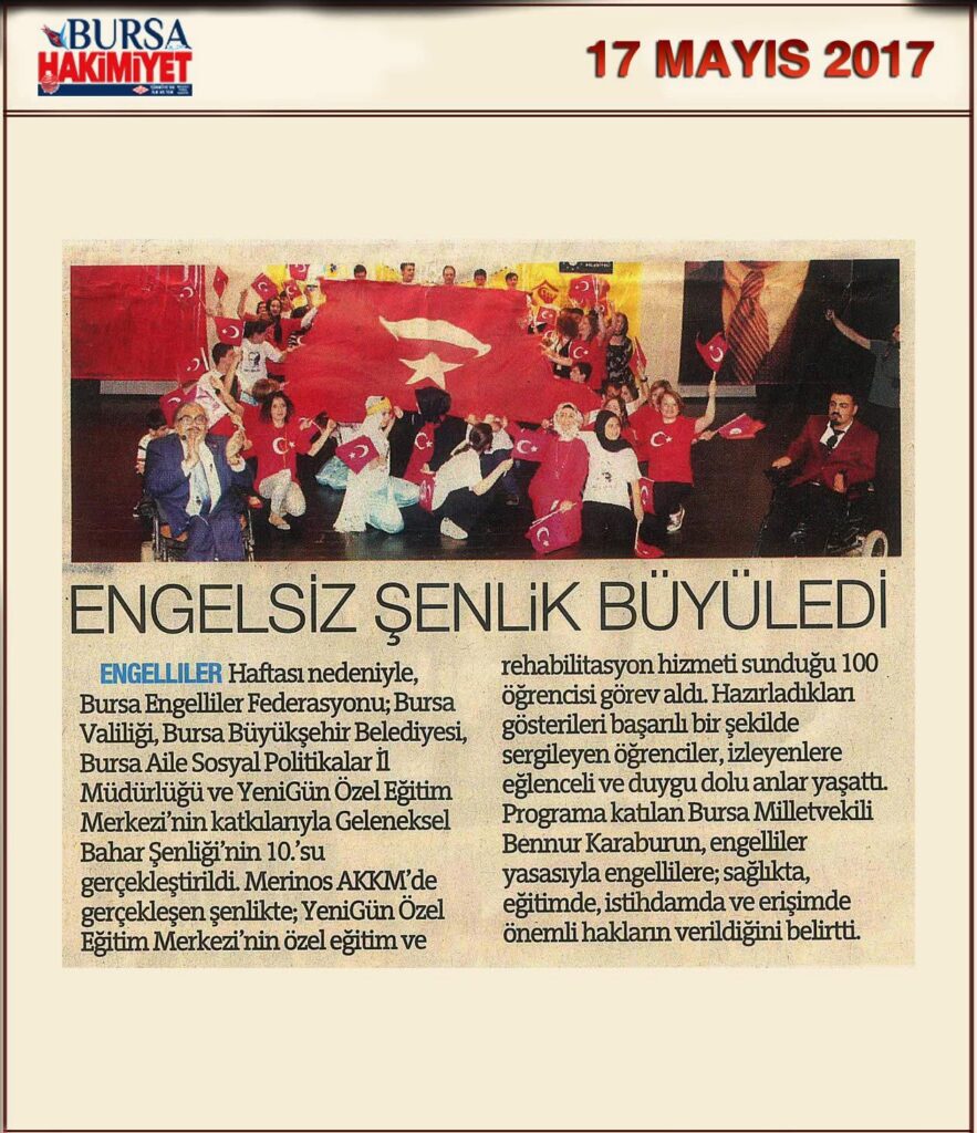 Bursa Hakimiyet gazetesi, 17 Mayıs 2017 — Engelsiz şenlik büyüledi