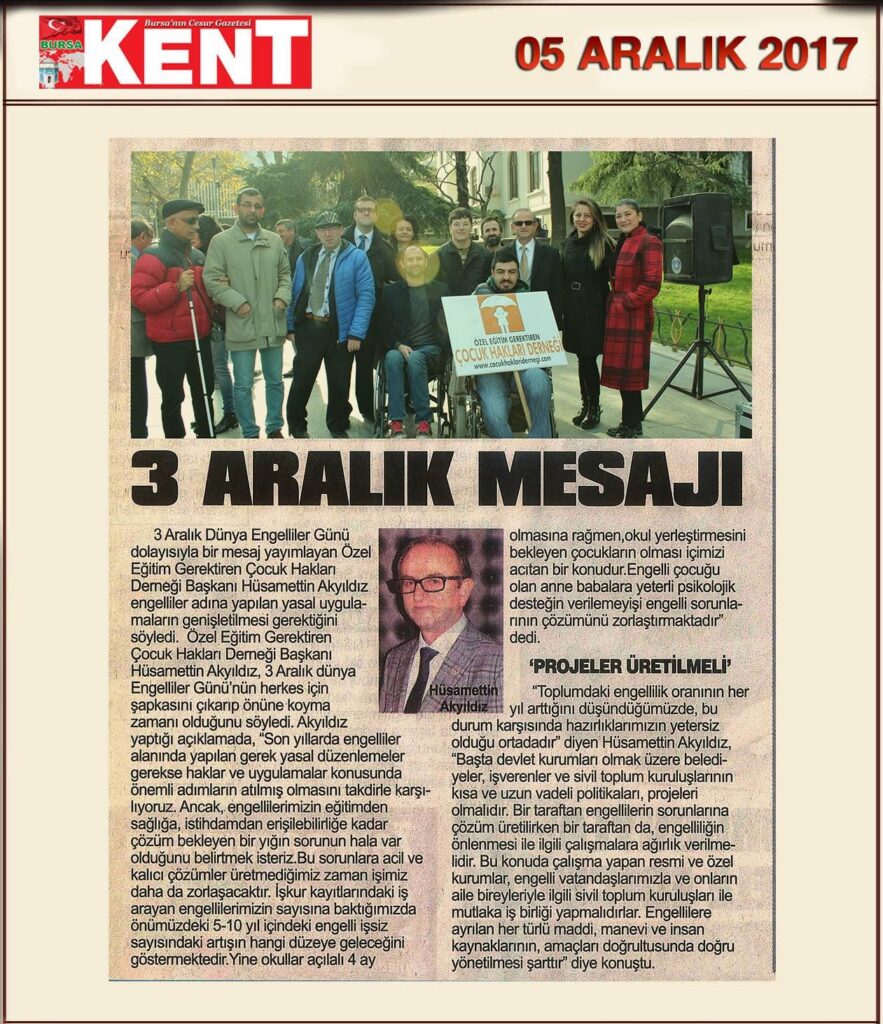 Kent gazetesi, 5 Aralık 2017 — 3 Aralık Mesajı