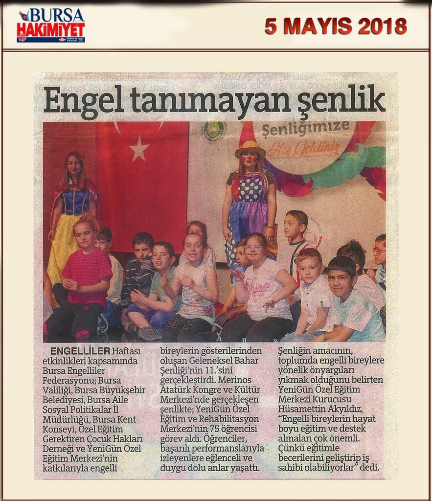 Bursa Hakimiyet gazetesi, 5 Mayıs 2018 — Engel tanımayan şenlik