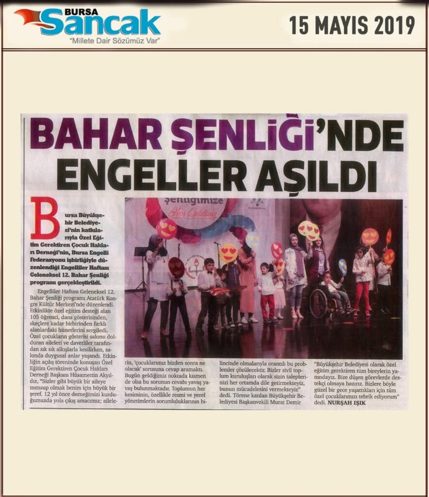 Bursa Sancak gazetesi, 15 Mayıs 2019 — Bahar Şenliği'nde engeller aşıldı