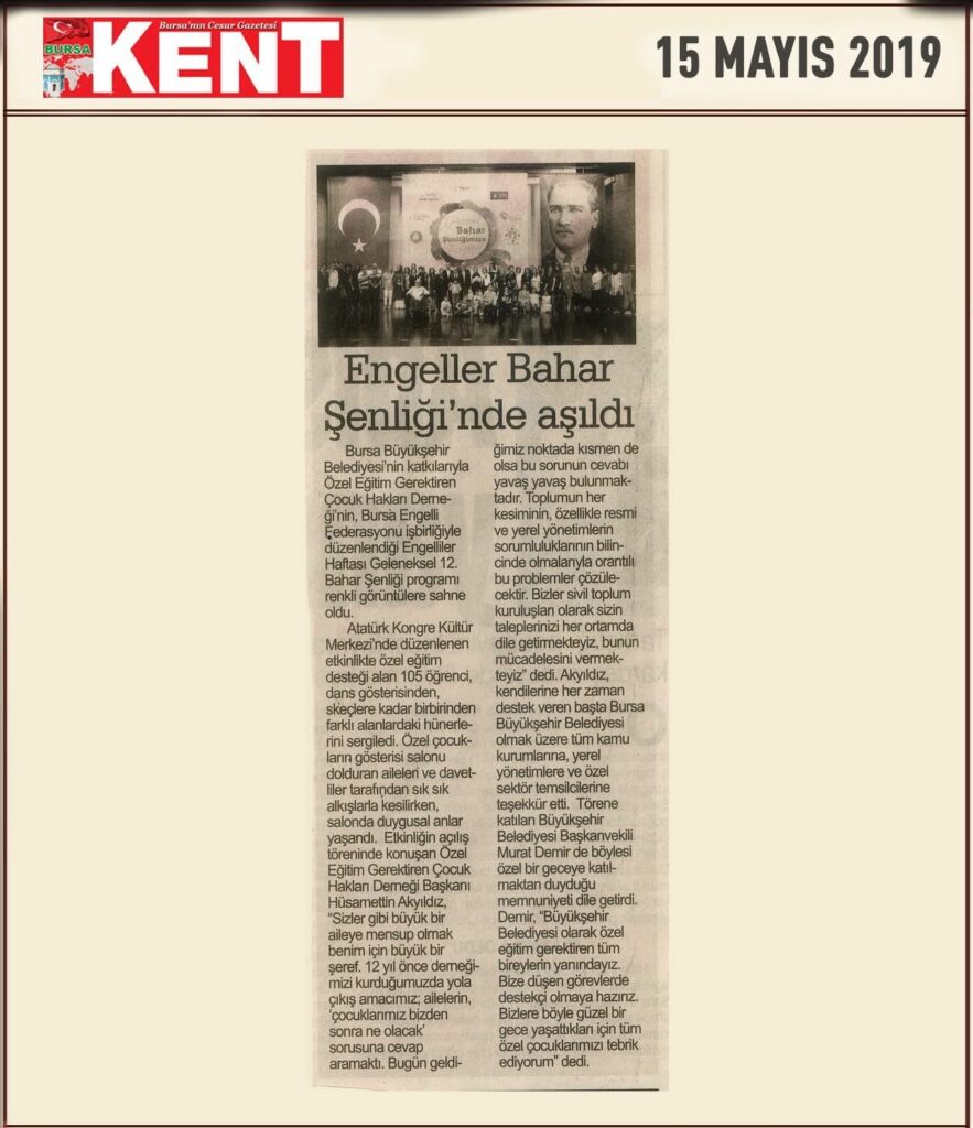 Kent gazetesi, 15 Mayıs 2019 — Engeller Bahar Şenliği'nde aşıldı
