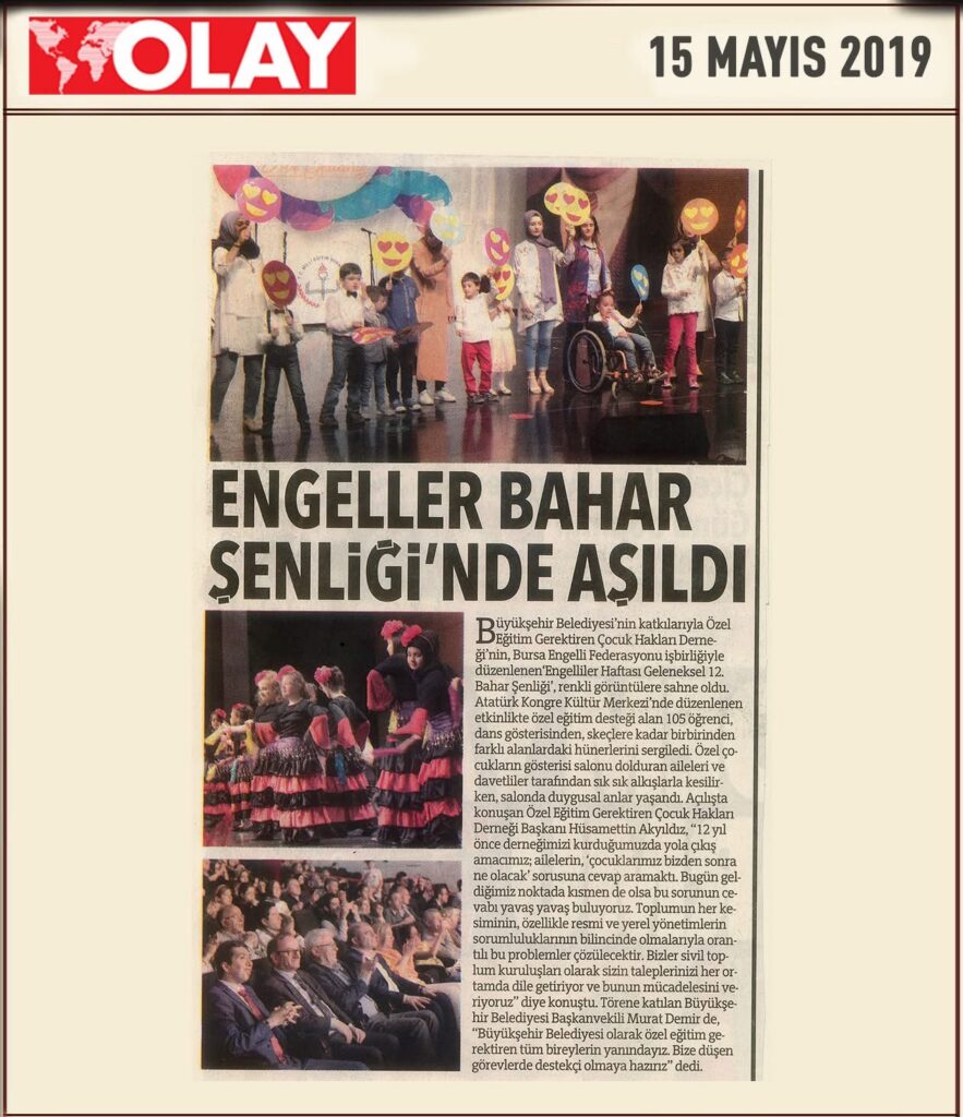 Olay gazetesi, 15 Mayıs 2019 — Engeller Bahar Şenliği'nde aşıldı
